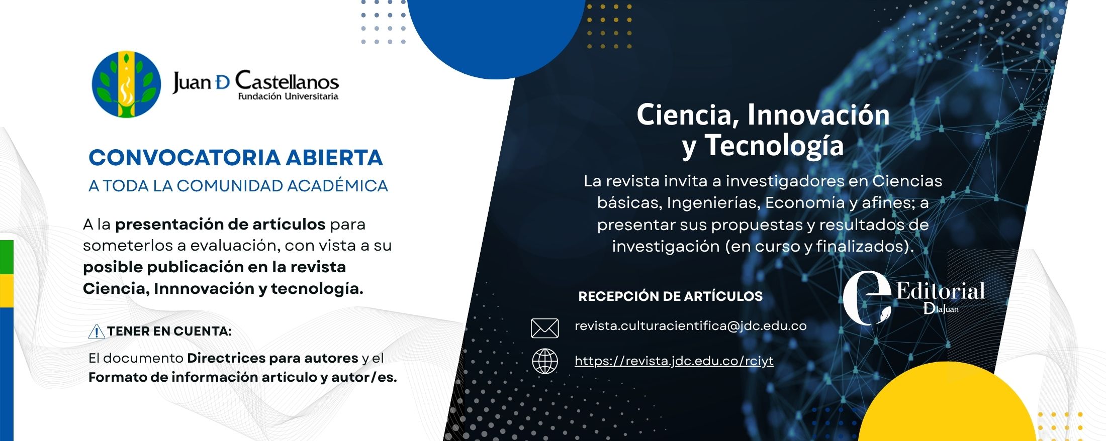 Convocatoria Revista Ciencia, Innovación y Tecnología - JDC 2025